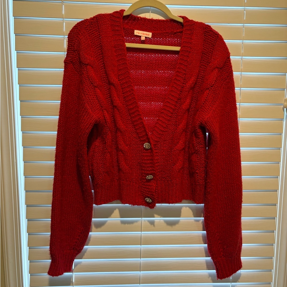 re:named Vibrant Red Cable Knit Cardigan